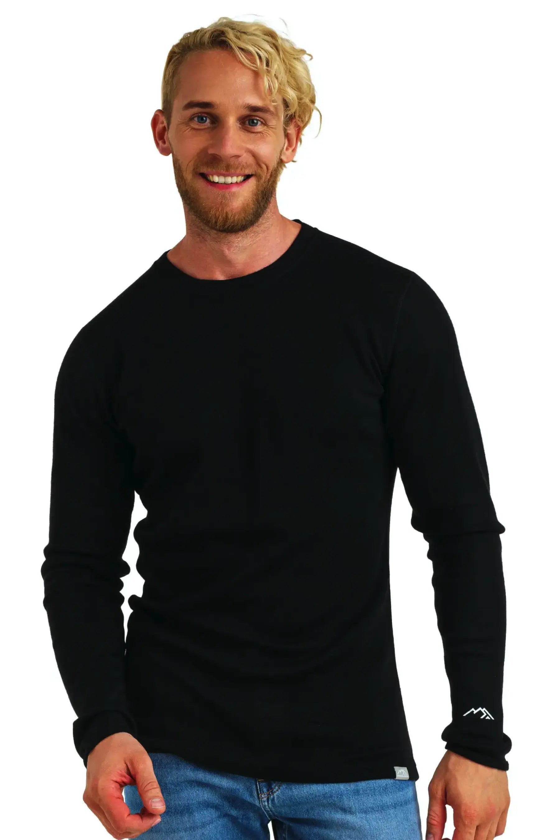 Premium Men's Merino Wool Long Sleeve Shirt – Black, 320G